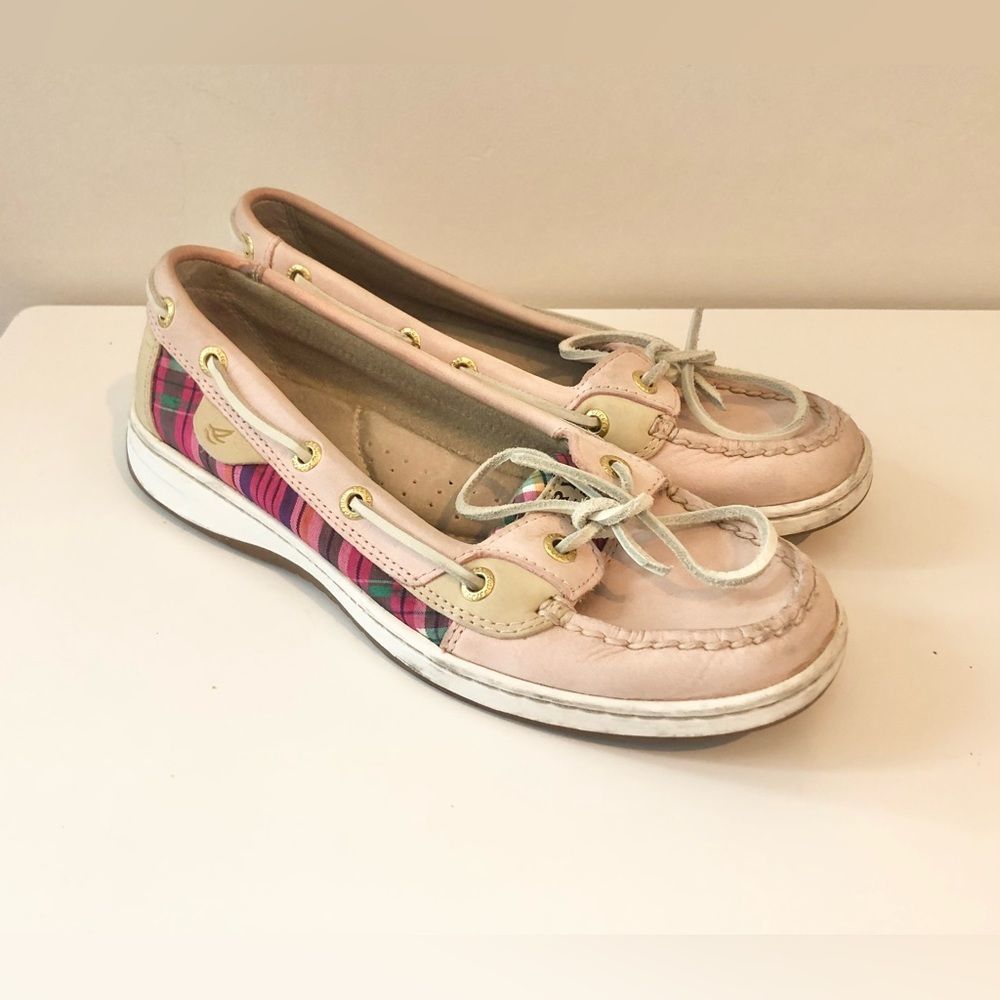 Sperry Top Sider Sz 6.5 Womens Plaid Boat Shoes Pink Slip-On